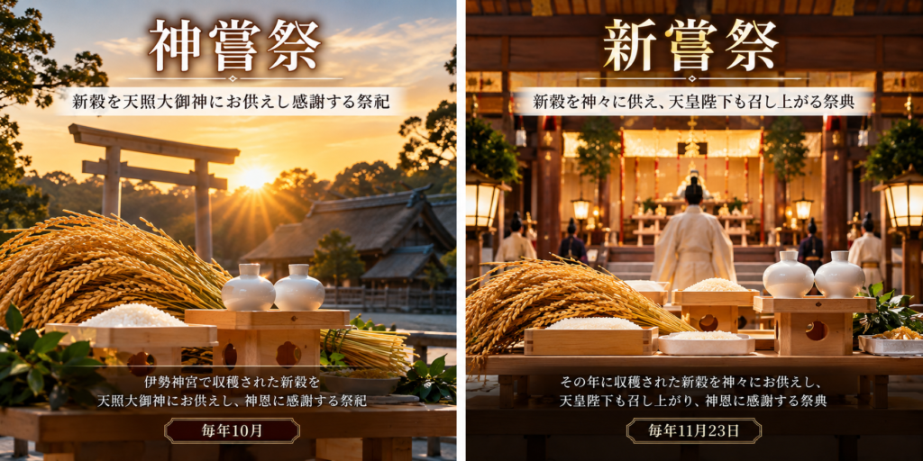 神嘗祭と新嘗祭の奉納風景